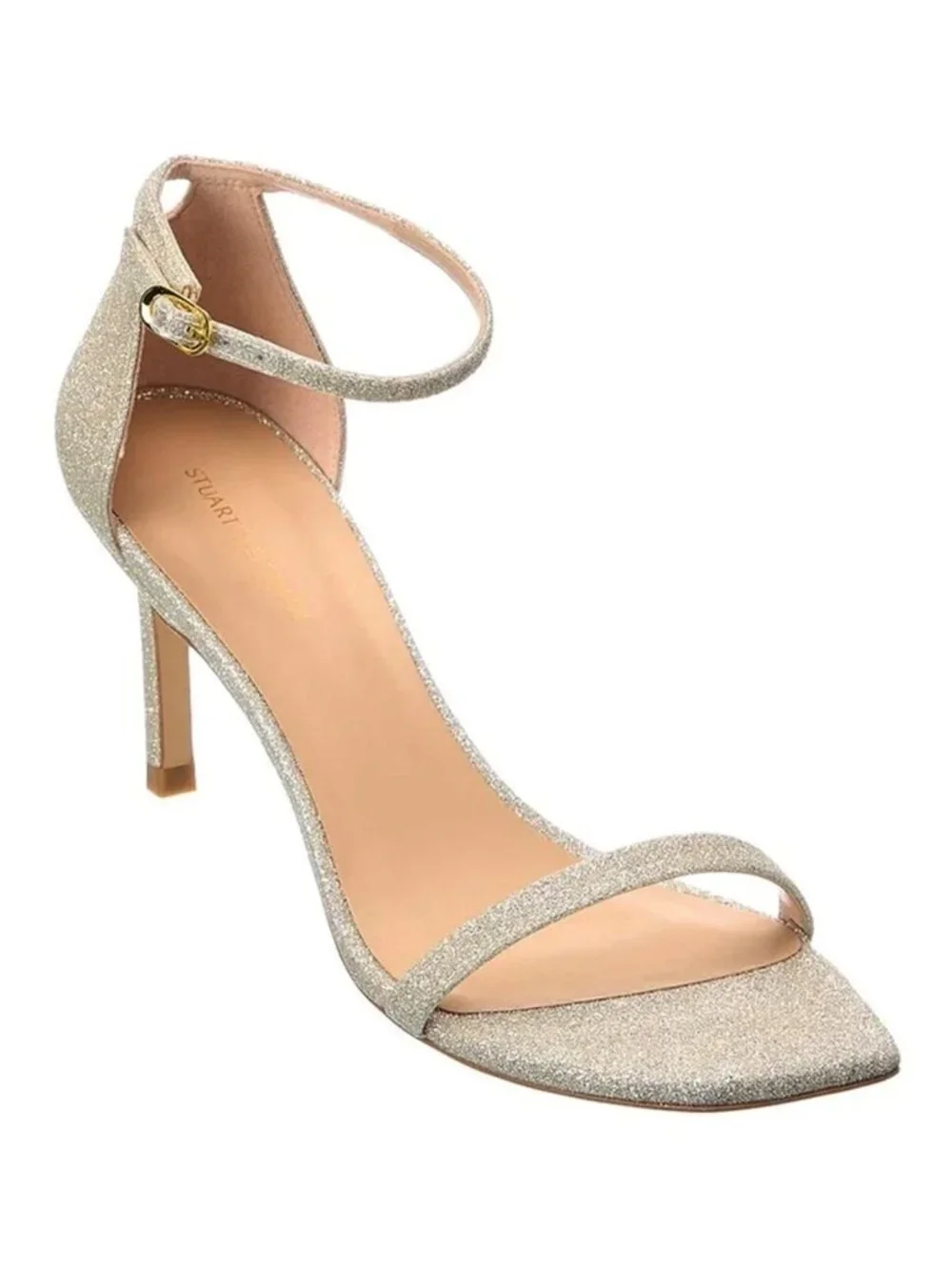 $450 Stuart Weitzman Amelina Ankle Strap Sandal PLATINO 75MM NUDIST 7.5 (PD2)